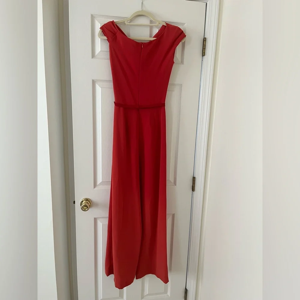 Max Mara Pianoforte Draped Cady Wide Leg Evening Jumpsuit, Size US 4, Red Orange